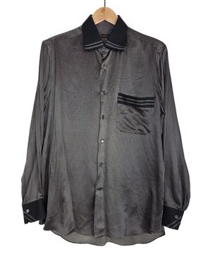 Stefano Ricci Handmade 100% Silk Black and Brown Houndstooth button Dress Shirt